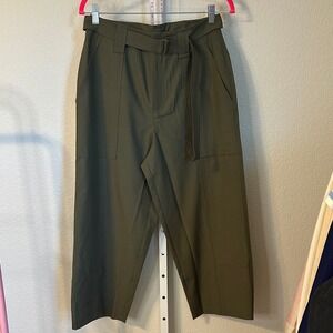 GSTQ Olive Green Belted Cropped‎ Wide Leg Trousers Women's Size 4